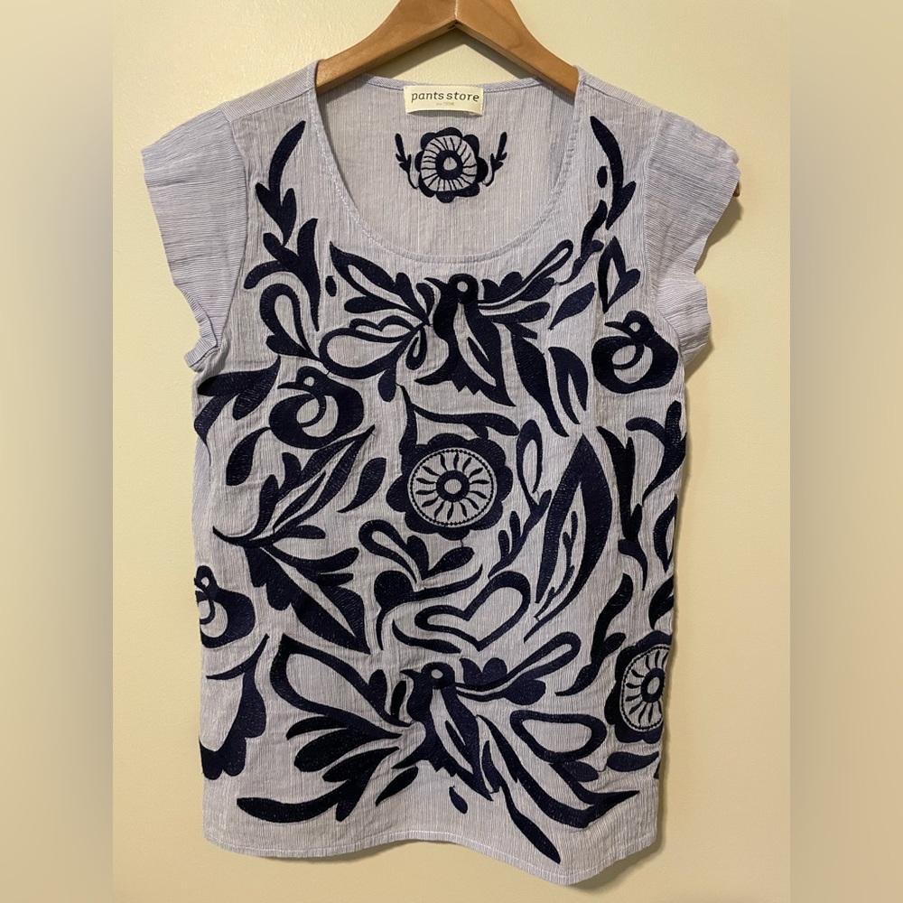 Pants Store Blue Embroidered Blouse